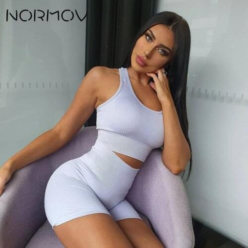 NORMOV Women Gym Sets Two Piece Sexy Yoga Suit Seamless Breathable Bra and Sports Shorts Fitness Workout Set