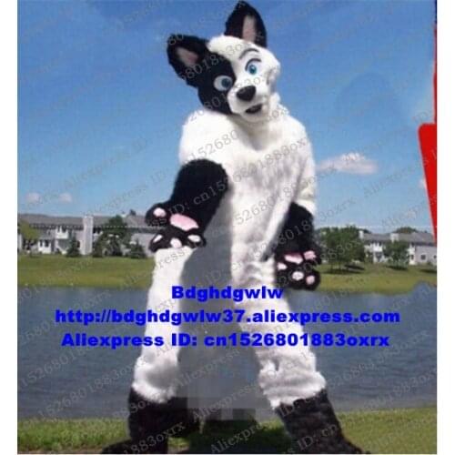 White Long Fur Furry Fox Wolf Husky Dog Fursuit Mascot Costume Adult Cartoon Character Art Festival Circularize Flyer zx3026