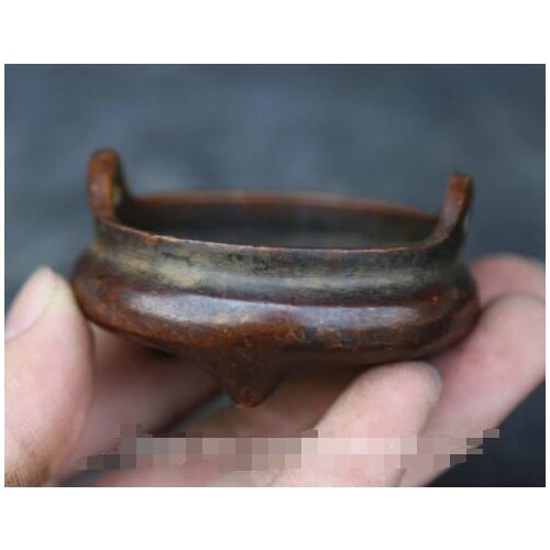 56MM Collect Chinese Bronze Aures Unitas Three Foot Small Incense Burner Censer