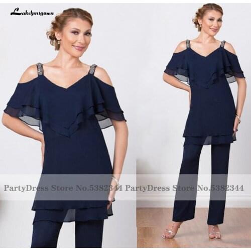 Lakshmigown Navy Blue Pants Suit Wedding Mother Dress 2021 Plus Size Godmother Evening Party Dress Mamma Della Sposa
