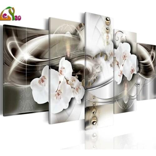5 pcs Full Square/Round Drill 5D DIY Diamond Painting "Orchids among the waves of gold" Multi-picture combination Embroidery
