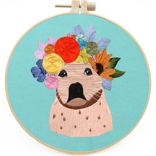 Beginner Unfinished Embroidery Kit Animal Theme Pet Dog Needlework Cross Stitch Set DIY Thread Tools Material Package