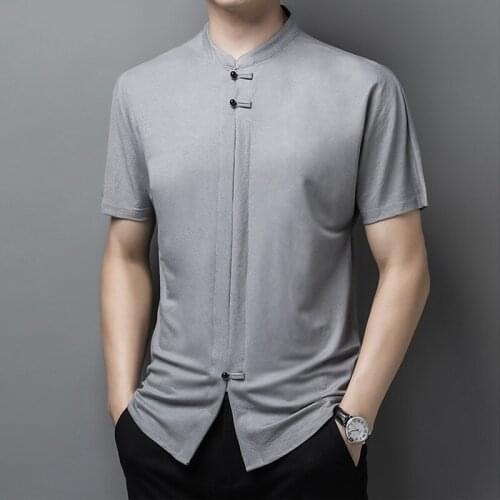 New Summer Brand Tops Solid Color Stand Collar Cool T Shirt For Man 2021 Short Sleeve Plain Casual Fashion Mens Clothes KK3596