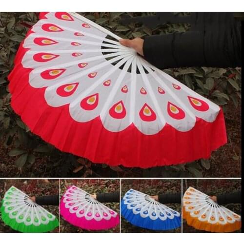 Wholesale Dai Dance Costume Accessory Mulan Peacock Fan Veil Plastic Handle 1 Pair=2pcs Royal Blue