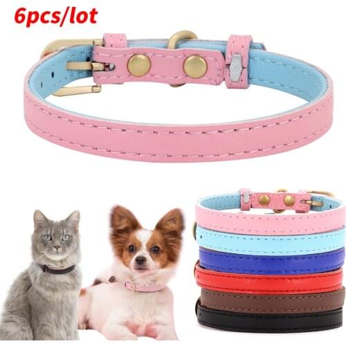 6pcs/lot Cute Dog Cat Collar PU Leather Puppy Cats Collars Necklace Soft Padded For Small Dogs Cats Chihuahua Wholesale