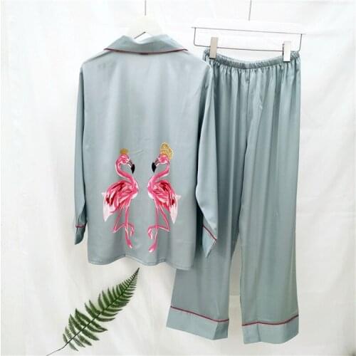 Spring New Chiffon Cartoon Pajamas Woman Sexy Long Sleeve Trousers Twinset Cardigan Pajama Set
