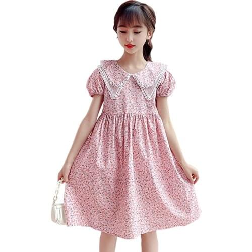 Girl Dresses Floral Pattern Dress Girls Casual Style Children Dress Summer Girls Costumes Kids 6 8 10 12 14