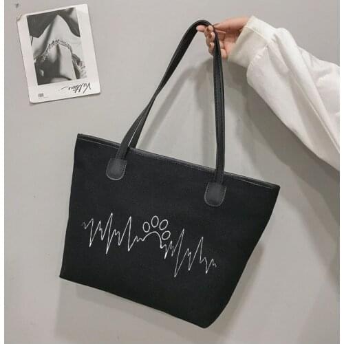Paws Wave Printed Gifts for Dog Lovers Canvas Shopping Bag Tote Bag Shoulder Bag Women Dog Bag