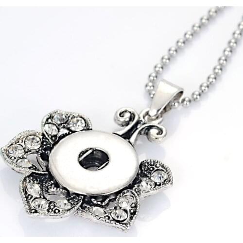 Miasol Crystal Flower Stainless Steel Ball Chain Pendant Necklace Fits 18 MM Snap Button For Diy Necklace Jewelry Making
