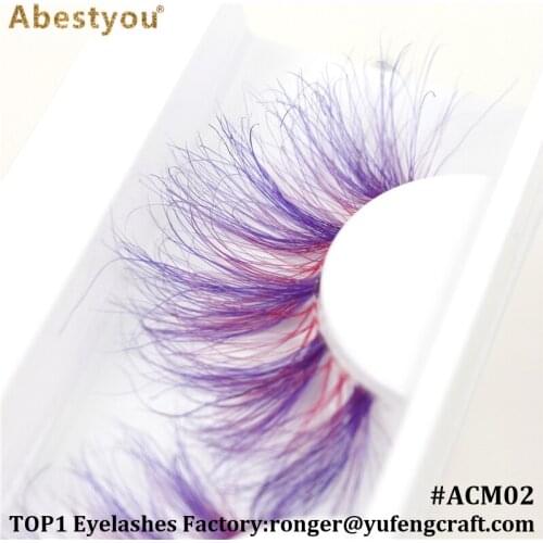 Abestyou Makeup 22-25mm Colored Eyelashes Purple colour Transparent Stripe Mink Lashes Individual Packing narzędzia do makijażu