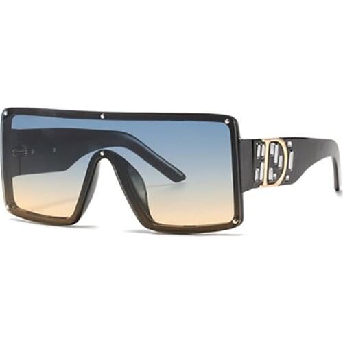 New D-word diamond-inlaid European and American modern individualized sunglasses connected piece square sunglasses