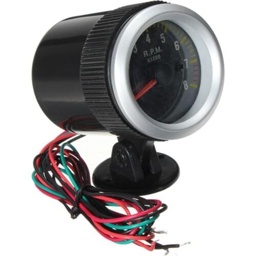2 inch 52mm 0 - 8000 RPM Rev Tacho Gauge Car Tachometer Carbon Fiber Face Yellow LED