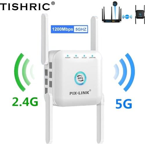 TISHRIC LV-AC24 2.4 5GHZ Wifi Repeater Signal Amplifier Network Extender Router Wifi Booster Gigabit Router 4 High Gain Antennas