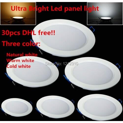 Ultra thin 3W/4W/6W/9W/12W/15W/25W LED Panel Light Recessed LED Ceiling Downlight 85-265V Warm/Cold White indoor light DHL Free