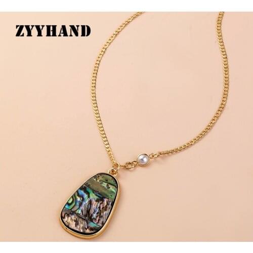 Natural Abalone Shell Women Pendant Necklace Golden Color Chain Simple Pearl Lady Romantic Party Jewelry