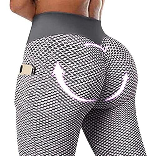 Women High Waist Gym Leggings Knitting 3D Mesh Yoga Pants Fashion Pocket Tights Fitness Push Up Woman Sport Leggins