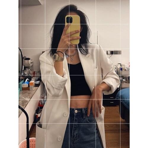 5022 Office Lady Notched Single-breasted Casual Blazer Jacket Womens 2021 Casual Simple Solid Color Loose Basic Suit Outerwear