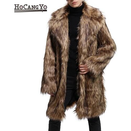 HCYO Winter Men Fur Coat Oversized 3XL Outwear Fluffy Coat Men Punk Parka Jackets Plus Long Overcoats Warm Thick Furry Coats