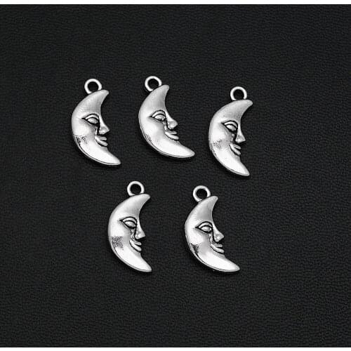 15pcs/Lots 9x19mm Antique Silver Plated Moon Charms Face Pendants For DIY Earring Bracelets Necklace Jewelry Making Findings