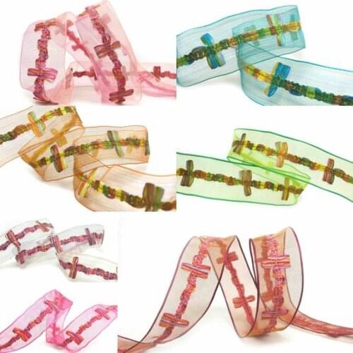 2 Yards 1 Inch Transparent Chiffon Ribbon with Ombre Woven Trim|Hair Accessories Craft Supplies|Bow Making|Doll Clothing Decor
