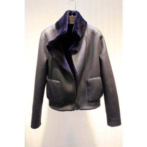 2019 womens fashion casual winter merino sheep fur sheepskin leather surface wool lining double face MOTO BIKER jacket coat