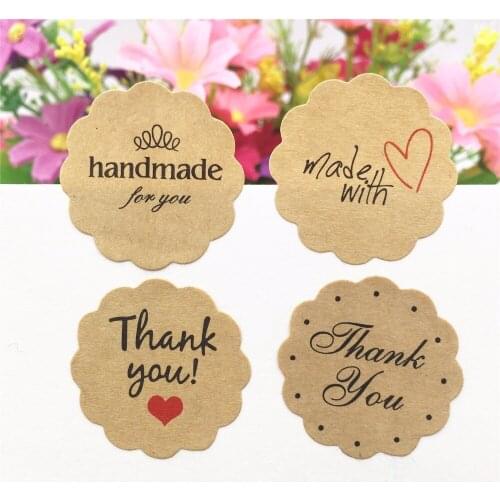 300PCS Thank You Kraft Paper Gift Tags Stickers Wedding Favors Party Accessories Christmas DIY Biscuit Gifts Decoration