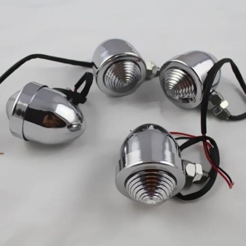 4x Motorcycle Motocross Silver/Black Turn Signal Lights Indicator Binker Amber Light Chopper Bobber Cruiser Cafe Racer Touring