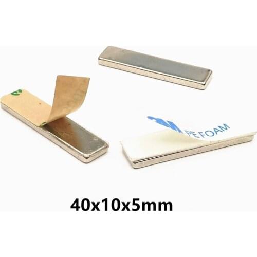 5 10 50pcs/lot magnet 40x10x5 mm Strong Square NdFeB Rare Earth Magnet 40*10*5 Neodymium Block Magnets with 3M Adhesive 40mm