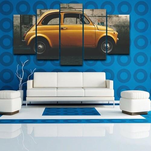 5 Panel Yellow Old Vintage Car Framework Modern HD Printed Modular Paintings Home Decor Pictures Posters Wall Artwork Canvas