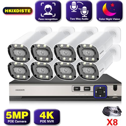 8CH 8MP Ultra HD CCTV POE Camera Two-way Audio H.265 Kit 4K NVR Outdoor Home Waterproof Video Security Surveillance System Kits