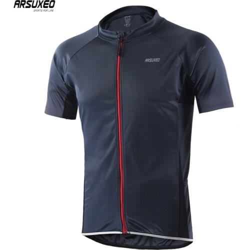 ARSUXEO Men Summer Outdoor Sports Cycling Jersey Short Sleeves Bicycle Shirts With Zipper MTB Bike Clothing Breathable Quick Dry