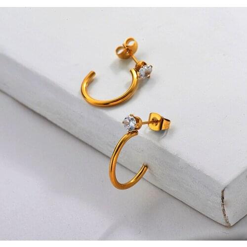 Baoyan Vintage 18K Gold Plated Hoop Earrings Round Circel With Zirconia Earrings Minimalism Stainless Steel Earrings For Women