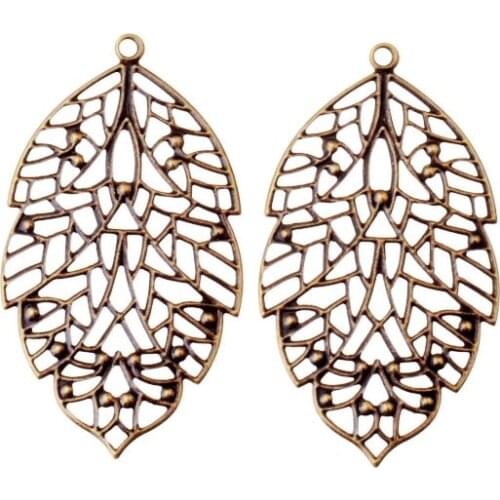 Free shipping Retail 5Pcs Bronze Filigree Leaf Wraps Connectors Metal Crafts Gift Decoration DIY Findings 6.6x3.7cm F1893