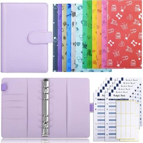 A6 PU Leather Binder Budget Cash Envelopes System Planner, with 12 Budget Envelopes,12 Expense Budget Sheets,24 Sticker Labels