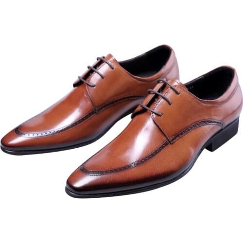 Black / Brown Pointed toe Business Shoes Mens Dress Shoes Genuine Leather Oxfords Wedding Groom Shoes Male Formal Social Shoes