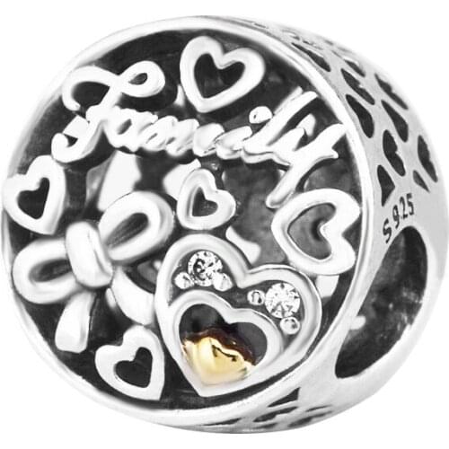 CKK 925 Sterling Silver Clear CZ Family Tribute Charms Beads for Jewelry Making Fit Europe Bracelets DIY Gift kralen