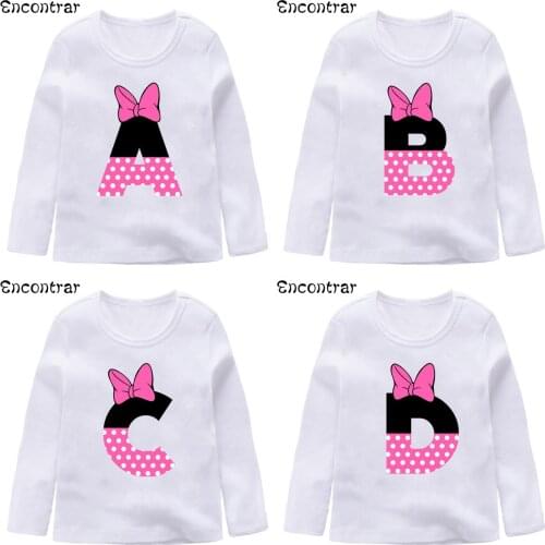 Baby Girls Cute Pink Mouse A-Z Letters Alphabet Print T shirt Funny Kids Clothes Boys Tops Children Long Sleeve T-shirts,LKP2466