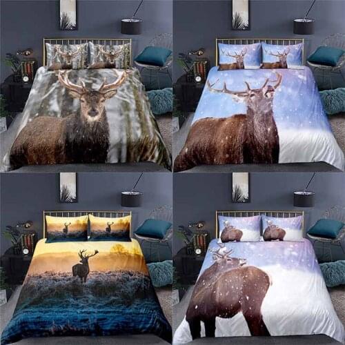 Home Textile Luxury 3D Deer Print 2/3Pcs Comfortable Duvet Cover Pillowcase Bedding Sets Single Queen and King EU/US/AU Size