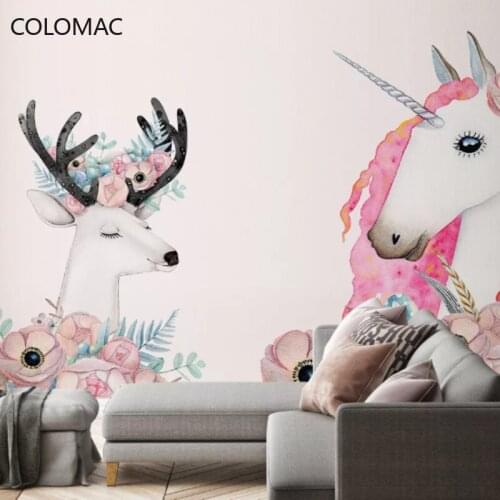 Colomac Custom Nordic Modern Simple Pink Unicorn Elk Wallpaper Living Room Bedroom 3d Background Mural Decor Paper Drop Shopping