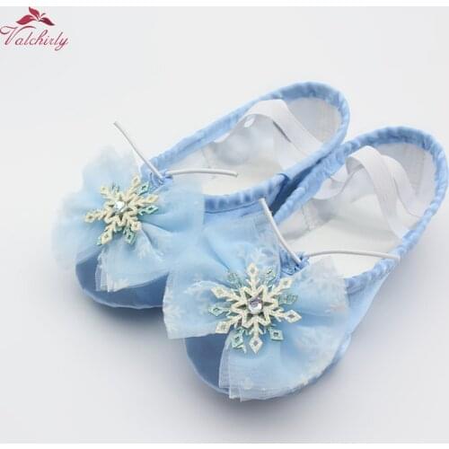 Girls Blue Ballet Shoes Dance Point Shoes Satin Flat Shoes for Kids