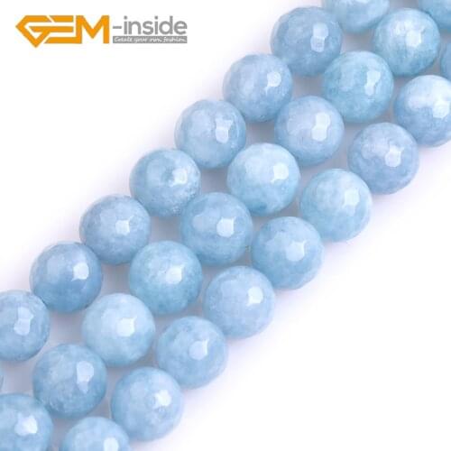 Faceted Orange Blue White Jades Round Beads For Jewelry Making Strand 15“ DIY Bracelet Necklace Jewelry Spacer Loose Bead 4mm-14