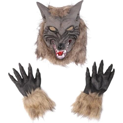 Halloween horror latex plush wolf gloves wolf mask Halloween Cosplay for party bar party Fangs Props Halloween Decoration