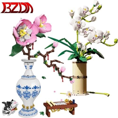 Ideas Flowers Bouquet Building Blocks Phalaenopsis bouquets Plants Flowers Home Decoration DIY Toys for Girl Birthday Gift