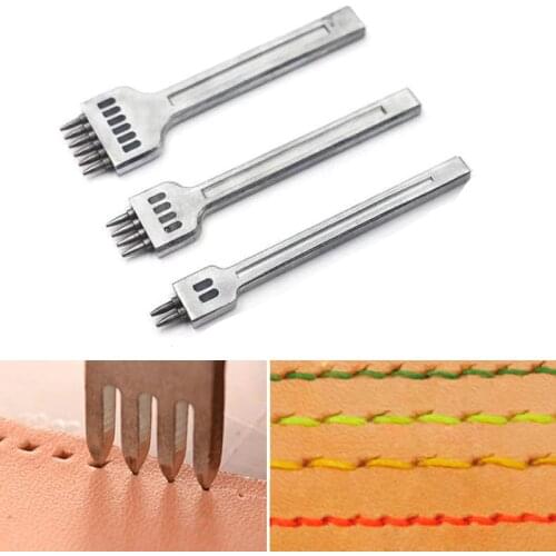 4/5/6mm Leather Craft Tools Hole Punches Diamond Lacing Stitching New Durable Portable DIY White Steel 2/4/6 Prong