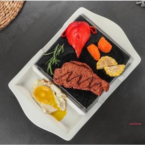 Grilling Stone Lava Steak Stone Cooking Stone with Stainless Steel Tray and Ceramic Platter for Christmas Steak Cooking Stone