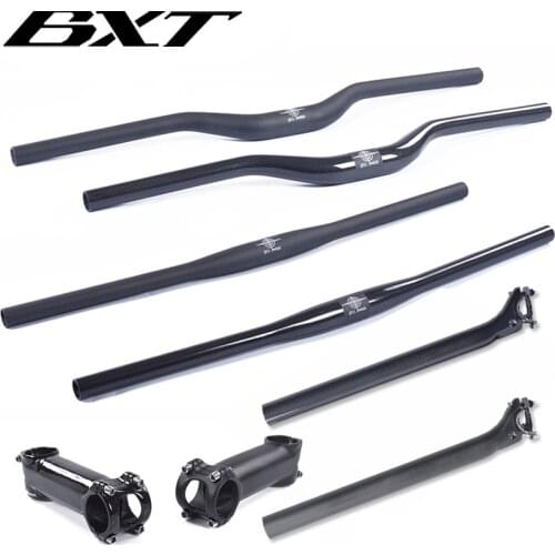 2020 Carbon Fiber MTB Bicycle Parts Set Carbon Flat or Riser Handlebar + Stem+ seatpost 3k glossy/matte Bicicleta handlebar set