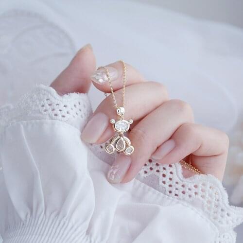 Korea Hot Fashion Jewelry 14K Real Gold Plating Copper Inlaid Zircon Necklace Cute Mechanical Bear Womens Clavicle Necklace