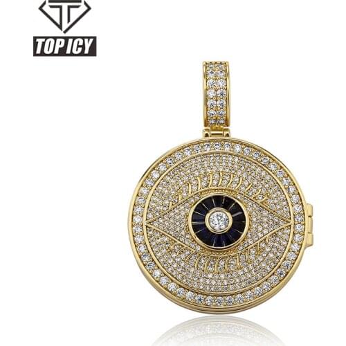 Eye of god zircon custom gold plated diamond iced out heart memory pendants necklace picture pendant photo pendant