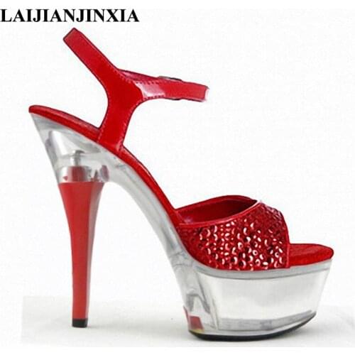 LAIJIANJINXIA Sexy New Women 15cm Ultra High Heels Clear Platform Sandals Night Club Dress Dancing Shoes Pole Dance Shoes