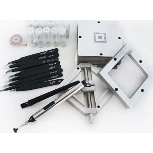 BGA Reballing kIT HT-90 Silvery 362pcs 90MM BGA Stencils Holder Jig 25K Solder ball-PMTC with 8 sets ESD Tweezers